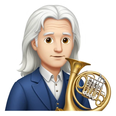 White hair guy with long hair and French horn sticker