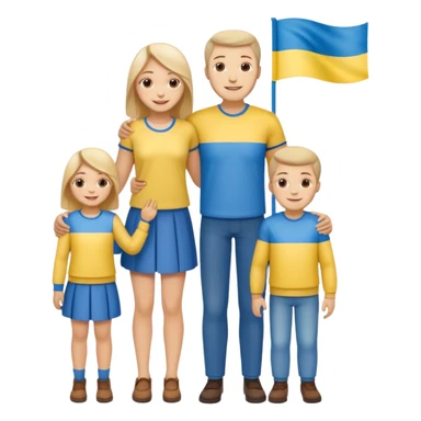 Ukrainian family with ukrainian flag on their clothes sticker