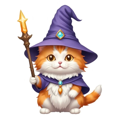 A cute cat with a pointy wizard hat and magic wand casting a spell sticker