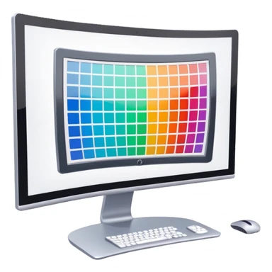 Create an emoji for 3D visualization and modeling. Show a 3D object with grid lines and a modeling tool (e.g., a mouse or stylus) on a big curved monitor. Use modern, professional colors. Do not include any emojis or smiley faces. Make the background transparent. sticker