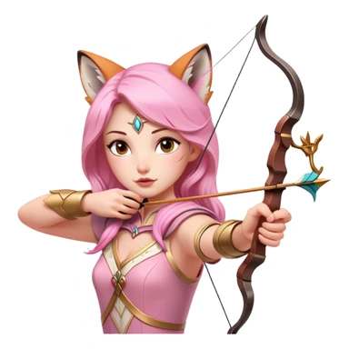 archer aiming bow with fox beside, dreamy fairytale, pink and gold accents, inspired by 'Once Upon a Broken Heart' sticker