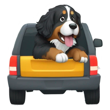 bernese mountain dog driving a gray SUV on a windy treelined road sticker