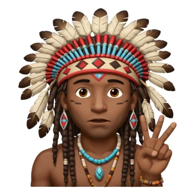 Black American man dark brown with dreads with a American Indian headdress with one finger pointing at his mouth with a yea he lying face sticker