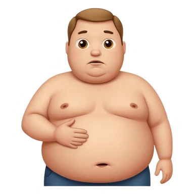 a cartoon fat man holding his stomach while looking confused? sticker