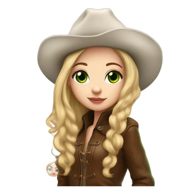 Realistic White girl with Long straight blonde hair, green eyes, tattoos, full body wearing Brown fur coat and fur hat and Brown leather boots, doing cute pose sticker