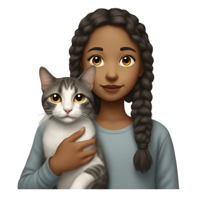 realistic portrait of girl and cat  sticker