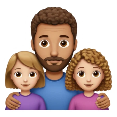 Brown dad with a short straight hair cut and stubble beard with his two daughters bone who is 5 and has blone brown curly hair and one who is smaller who has curly hair brown sticker