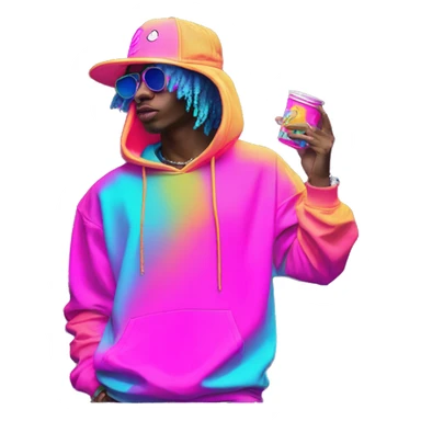 Multicoloured neon Vaporwave person smoking wearing hoodie dancing hip hop bucket hat tropical Skater fashion aesthetic baggy clothes graphic t shirt 420 sticker
