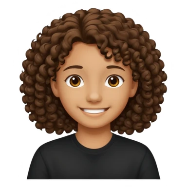 Un adolecente con camisa negra, pelo rizado medio largo y de color canela sonriendo sticker