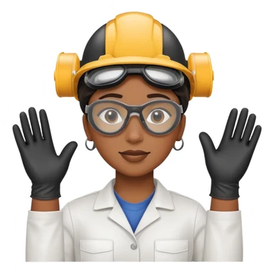 Black gender neutral factory worker in work uniform with gloves and safety goggles sticker