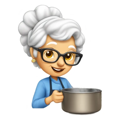 Cute cartoon Italian younger looking grandma cooking marshmallows in kitchen sticker