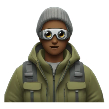 Person in oliv jacket with camera on mountain sticker