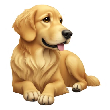 A golden retriever lying down looking up at someone sticker