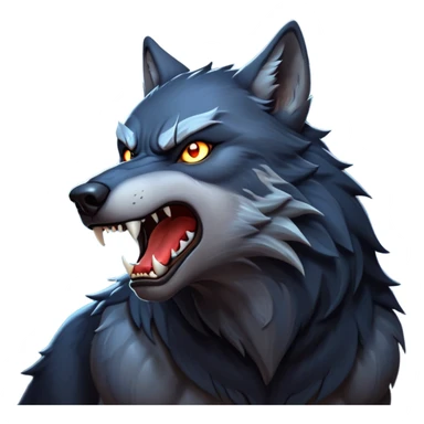 cinematic-noble-fierce-werewolf-howling-portrait-emoji, poised-and-imposing, with a fierce wolfish face tilted upwards in a haunting howl, glowing eyes full of primal ferocity, sharp, and a rugged snout, fur rippling in shades of midnight black and silver, muscles tensed as the powerful howl echoes beneath the moonlit sky; rendered with realism, capturing the raw, untamed power of the beast in its wild, primal state sticker