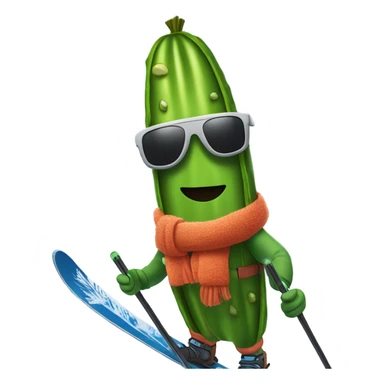 Pickle wearing sunglasses skiing down a mountain sticker