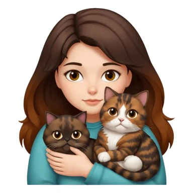 brunette girl snuggling a tortoiseshell Persian cat sticker