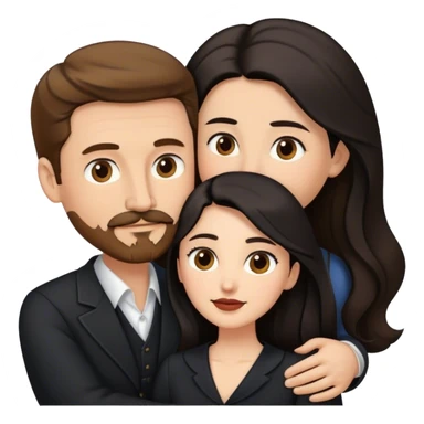 tall white man with brown hair goatee mustache embracing a pale woman with long black hair, wearing elegant clothing sticker