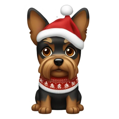 Black back and brown head Yorkshire dog with a small bow on the head wearing chistmas sweater  sticker