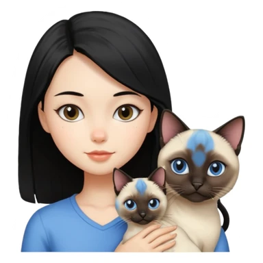 A girl with mid length black hair with siamese cat sticker