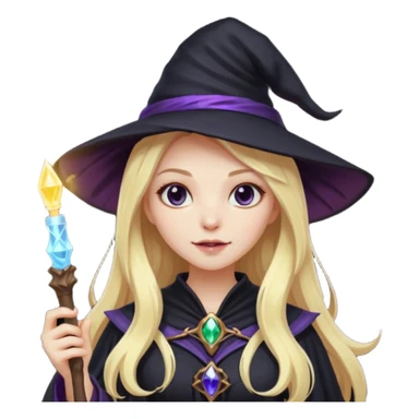 dark witch girl with long blonde hair and magic light stick sticker