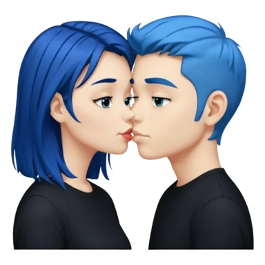Loving dark Blue hair girl kissing blue hair boy both wearing black shirts sticker