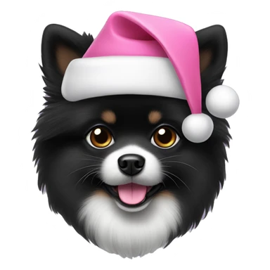 Black Pomeranian wearing a pink Santa hat sticker