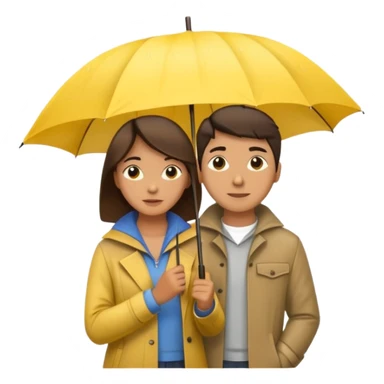 Couple under yellow umbrella, City Rain Scene. sticker