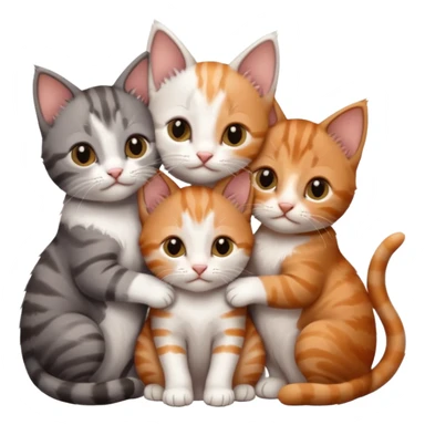 6 tiny kittens cuddling together all different colours, the first one is grey and white, the second is ginger and white and the third is brown tabby and white sticker