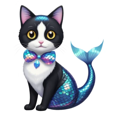 mermaid tuxedo cat sticker