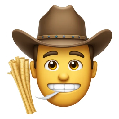 cowboy smirking emoji with piece of straw in his teeth sticker