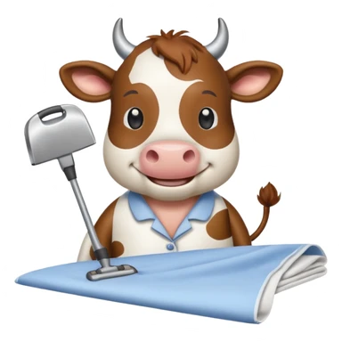 cartoon cow ironing bedsheets sticker