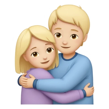 two simplified human characters hugging each other warmly, showing emotional support and friendship, gentle smiles, calm and safe mood, flat custom emoji sticker, soft pastel colors, rounded shapes, minimal details, mental health theme, thick outline, white background, no text sticker