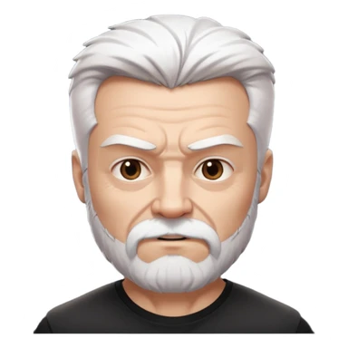 White haired muscled adult man with a black t-shirt. He has white beard and a long goatee. Dark brown eyes and some wrinkles. Attractive, Wolverine vibes. Not too old. sticker