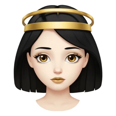 Rosalia (the singer) virgin. (Use lux album cover as reference). Hais black hair with a bleached halo band  in hair and gold lips. sticker