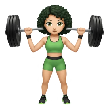 woman with olive skin and curly black hair wearing a green workout outfit (shorts) and lifting weights sticker