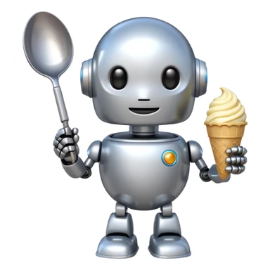 The cute robot is holding dessert in its hands, 3d emoji sticker