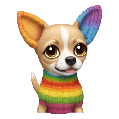 Chihuahua wearing a rainbow knitted sweater with cat ears sticker