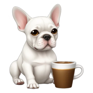 Sleepy white FRENCH BULLDOG drinking coffee sticker