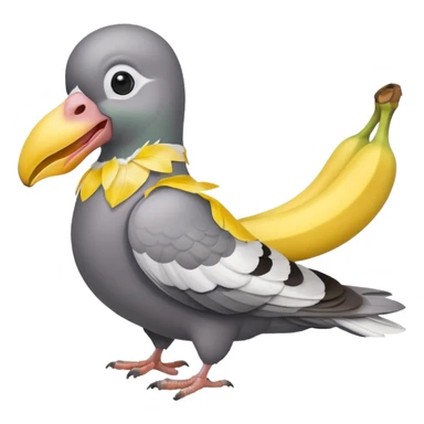 A pigeon holding a banana in his beak sticker