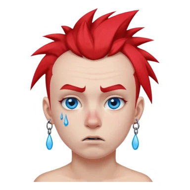["Punk youth with red mohawk, tears running down cheeks."] sticker
