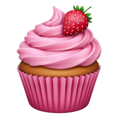 cupcake with pink icing and strawberry sticker
