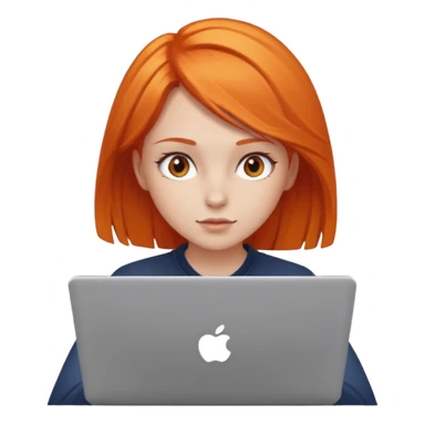 a girl who has a orange hair is using a laptop sticker