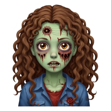Foto de uma menina com cabelo cacheado longo castanhos, olhos castanhos no estilo zumbi sticker