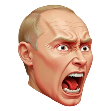 Vladimir Putin face in profile, looking sideways, screaming with intense anger, red face, furious expression sticker