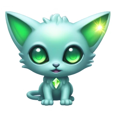 Shiny, Sparkly, Dark-type-Fairy-Type-Psychic-Ice-type-Fakémon-Alien-Cat Blind Purple eyes, green gem, full body sticker