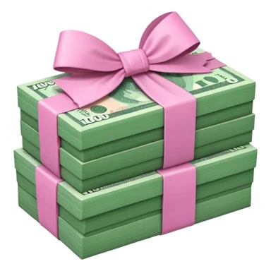 Forest Green Australian $100 long rectangle money notes stacked together and wrapped in a pink bow sticker