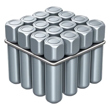 A bundle of uranium fuel rods used in a nuclear reactor, with a metallic silver or gray structure and cylindrical rods, arranged in a hexagonal grid, realistic and industrial style, no green color, only metallic shades. sticker
