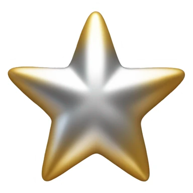Create a silver star emoji identical to the classic gold star emoji (⭐️). It should match the same size, shape, and smooth shading, but in metallic silver. Keep the design simple and glossy, just like the original Apple star emoji. Rounded ends sticker