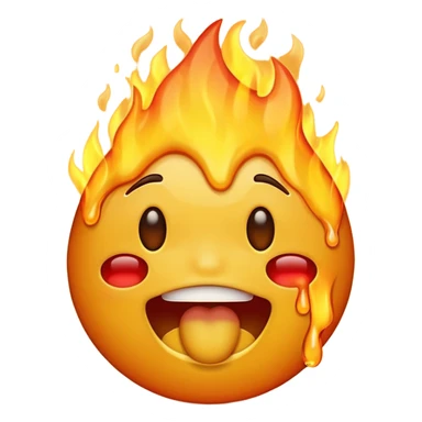 Generate an emoji that is on fire, with a synical laugh, but also crying and melting at the same time with a sad mouth.  sticker