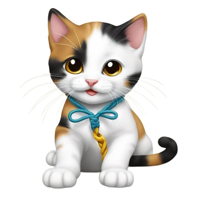 Calico kitten with shoe string sticker